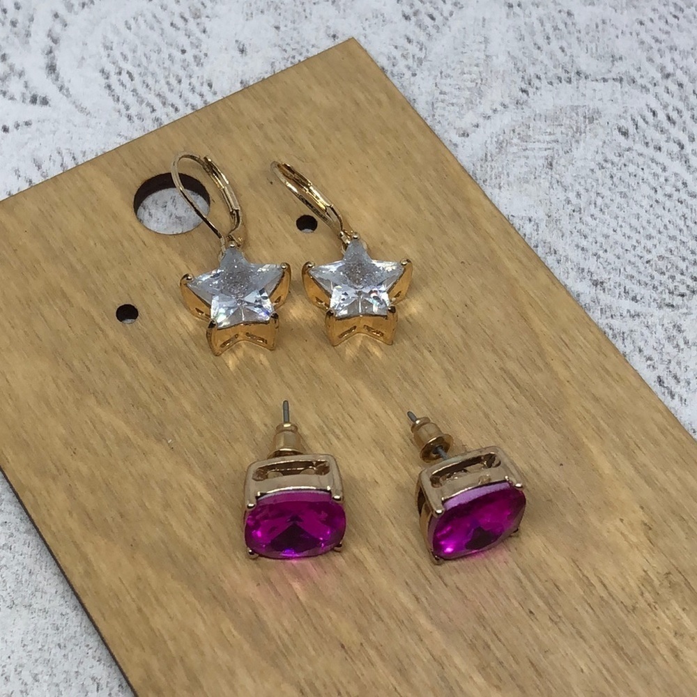 Bundle glass crystal earrings signed FR post stud dangle drop dressy casual